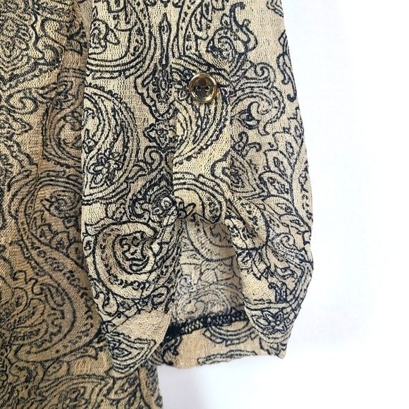 Perseption Concept Womens Semi Sheer Button Down Blouse Top Size Large Tan Black - Picture 5 of 16